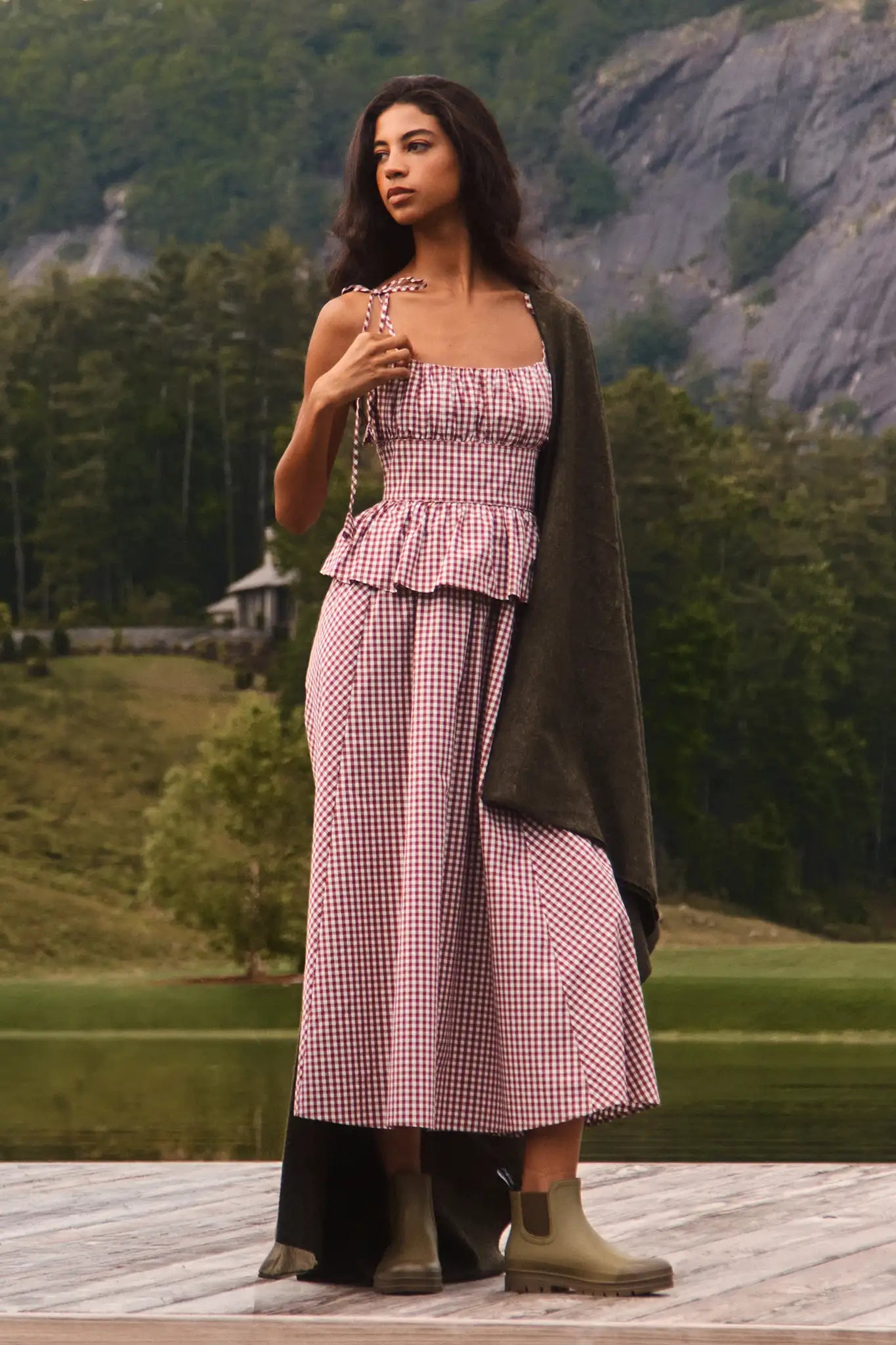 Hunter Bell Betsy Dress, Cotswold Check Rust, 100% Cotton, Size 2