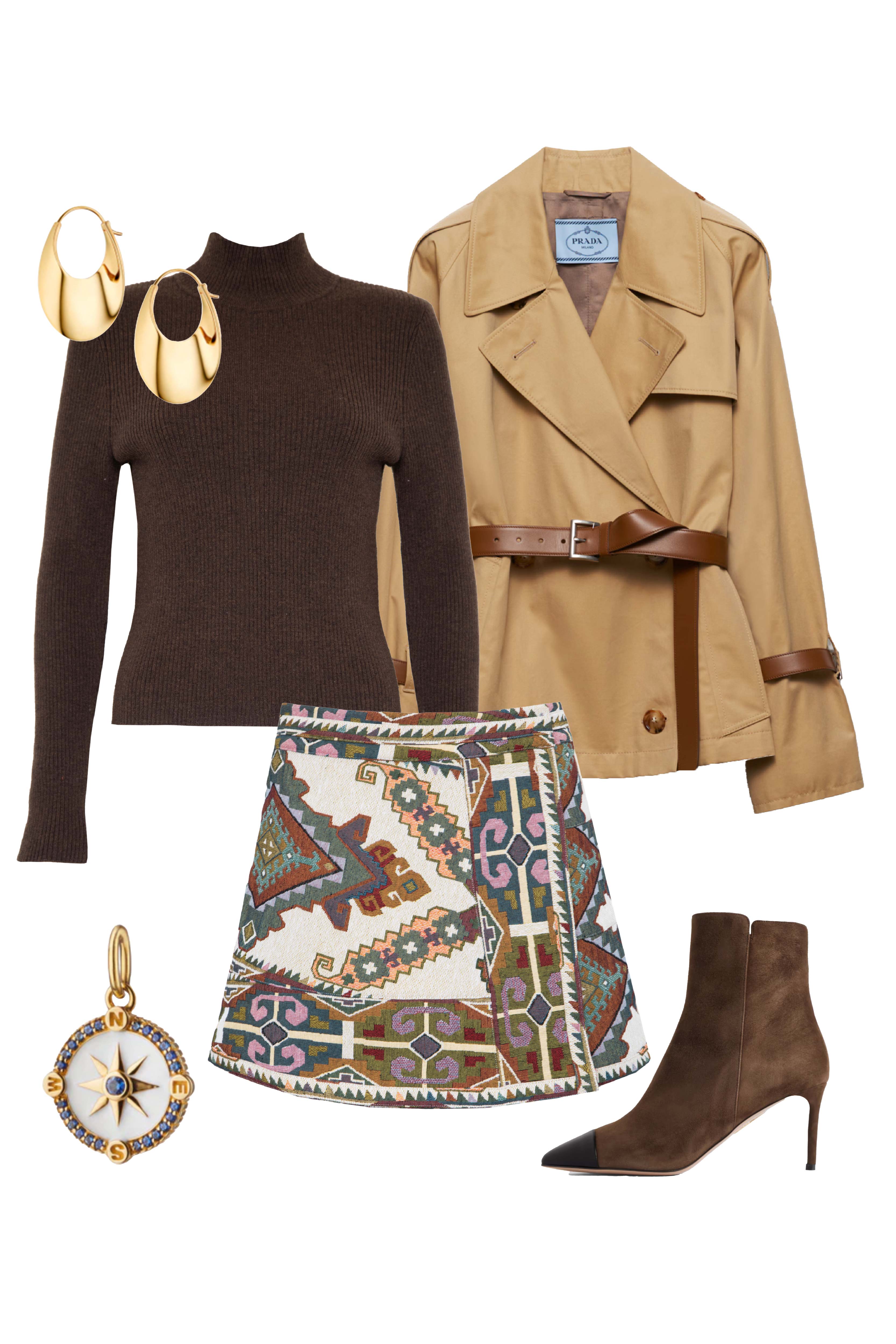 The Powell tapestry mini skirt has A banded waist and elegant wrap silhouette.