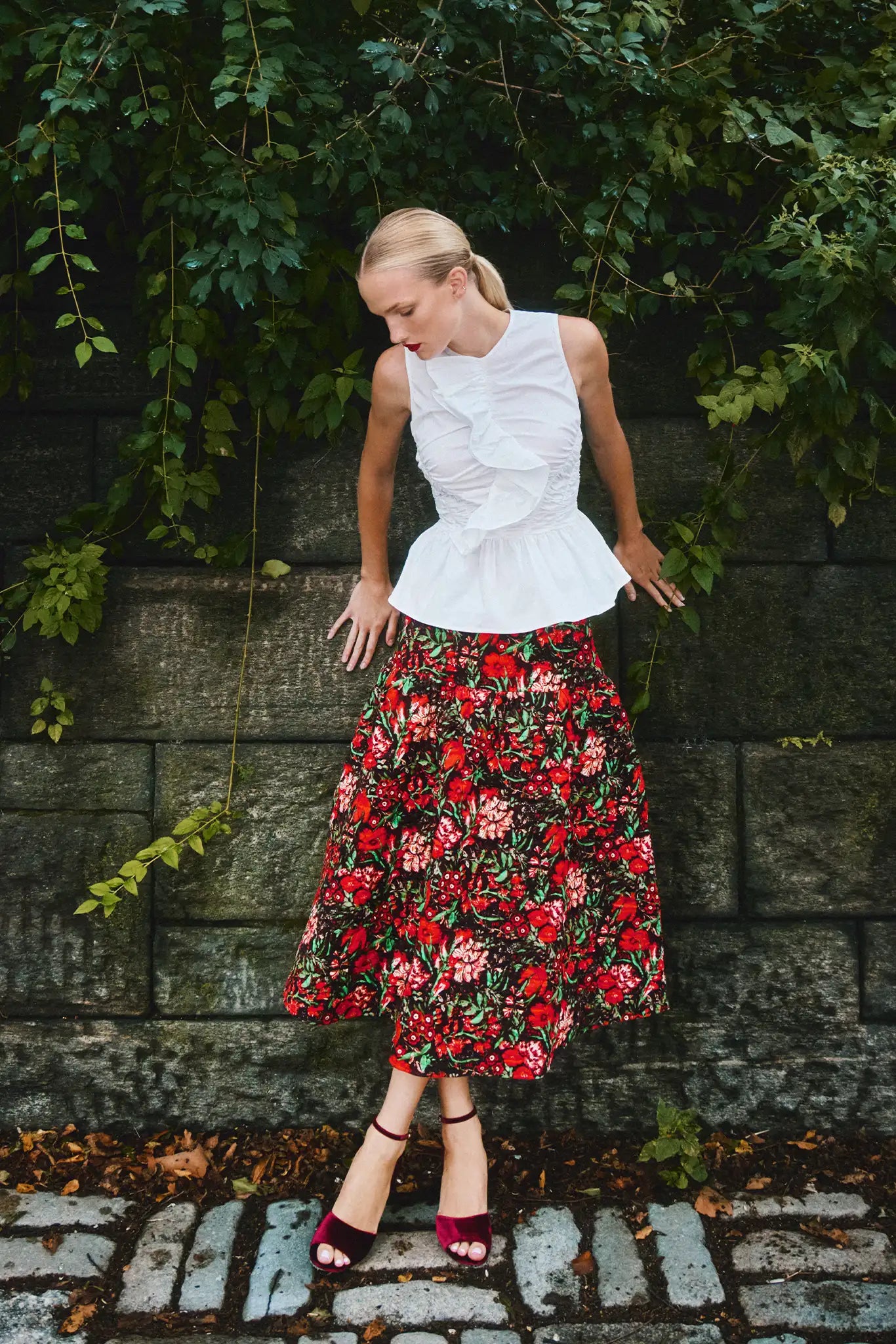 The Remy Skirt is a festive midi designed featuring a banded waist and a gathered full skirt.
