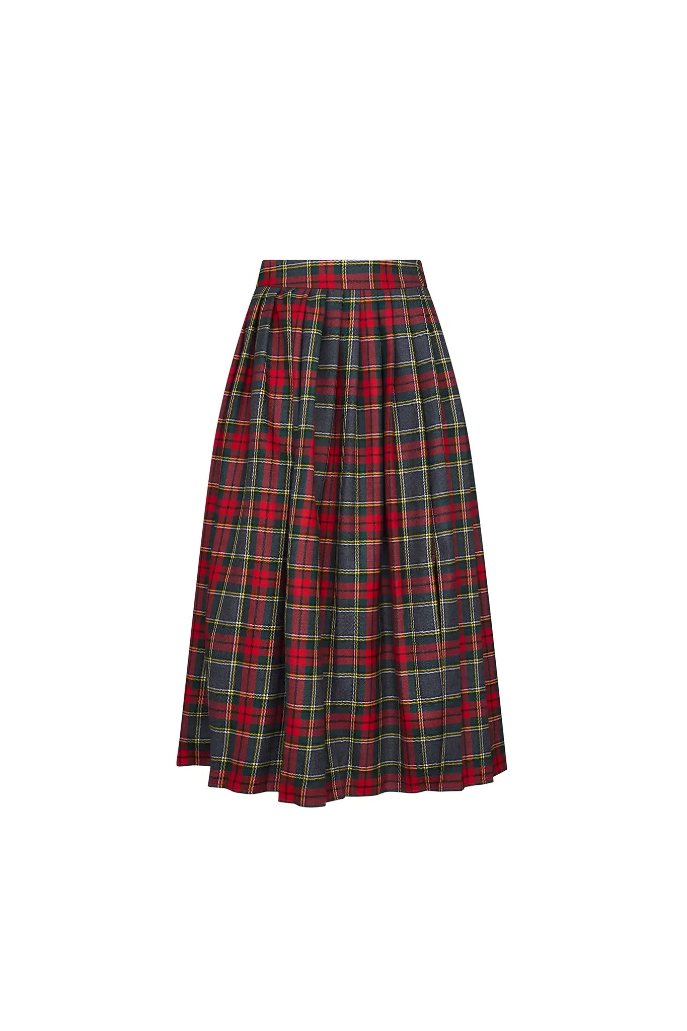 The Dominic Skirt has a banded waist and a straight pleated silhouette finished with front slits.