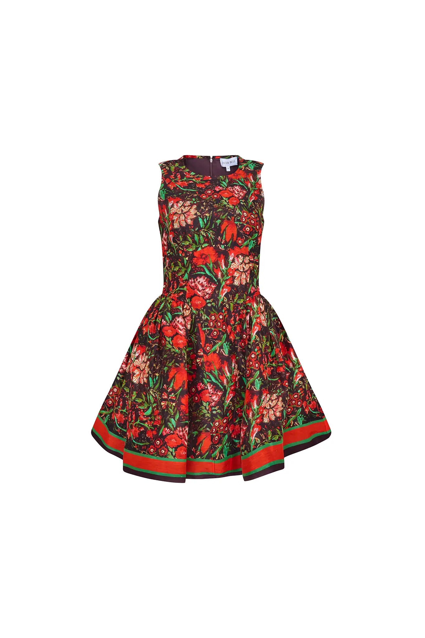 The Layne Dress is a sleeveless mini dress with a fit and flare style in our holiday floral print.