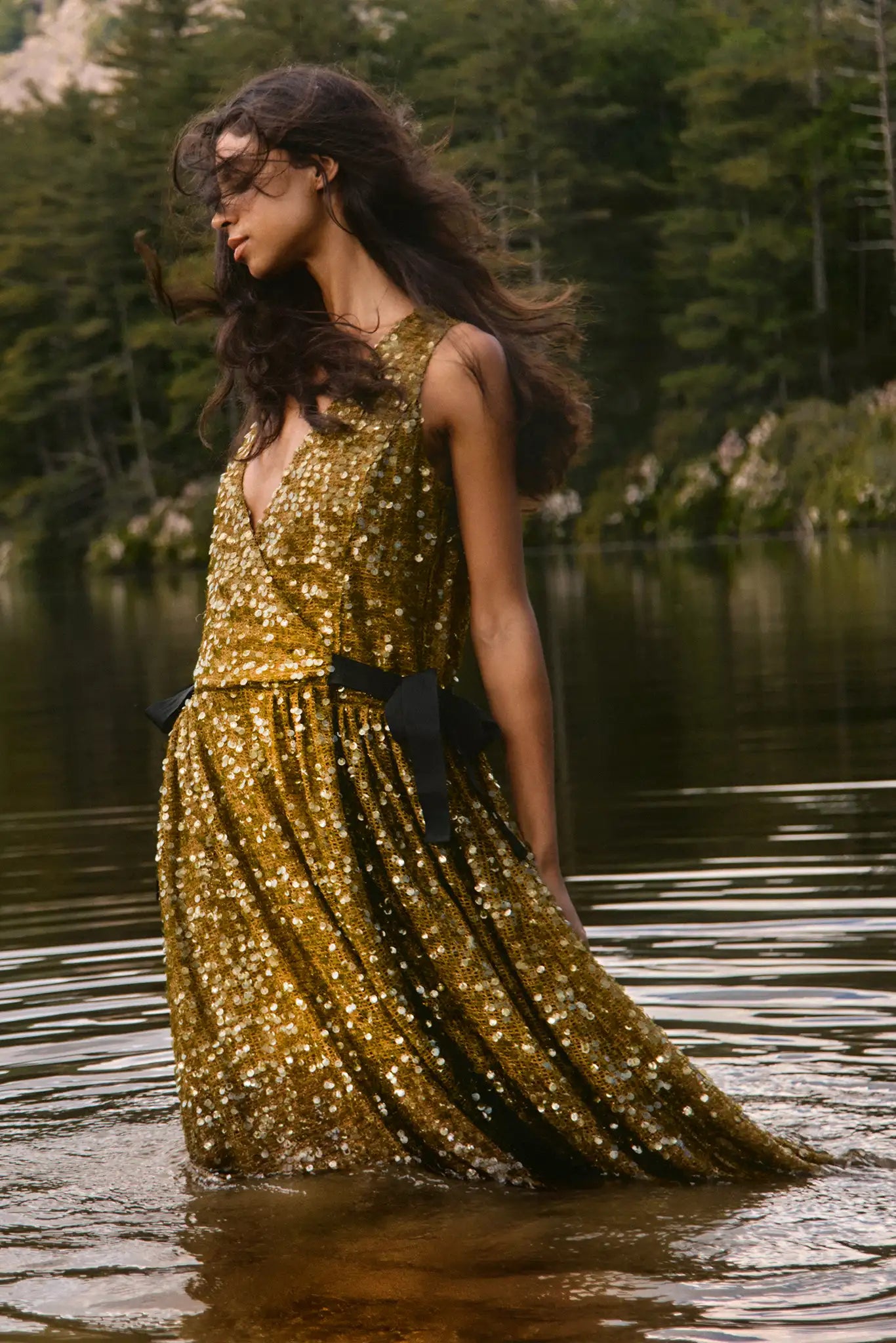 The Lisanne Dress in Moss Sequin.