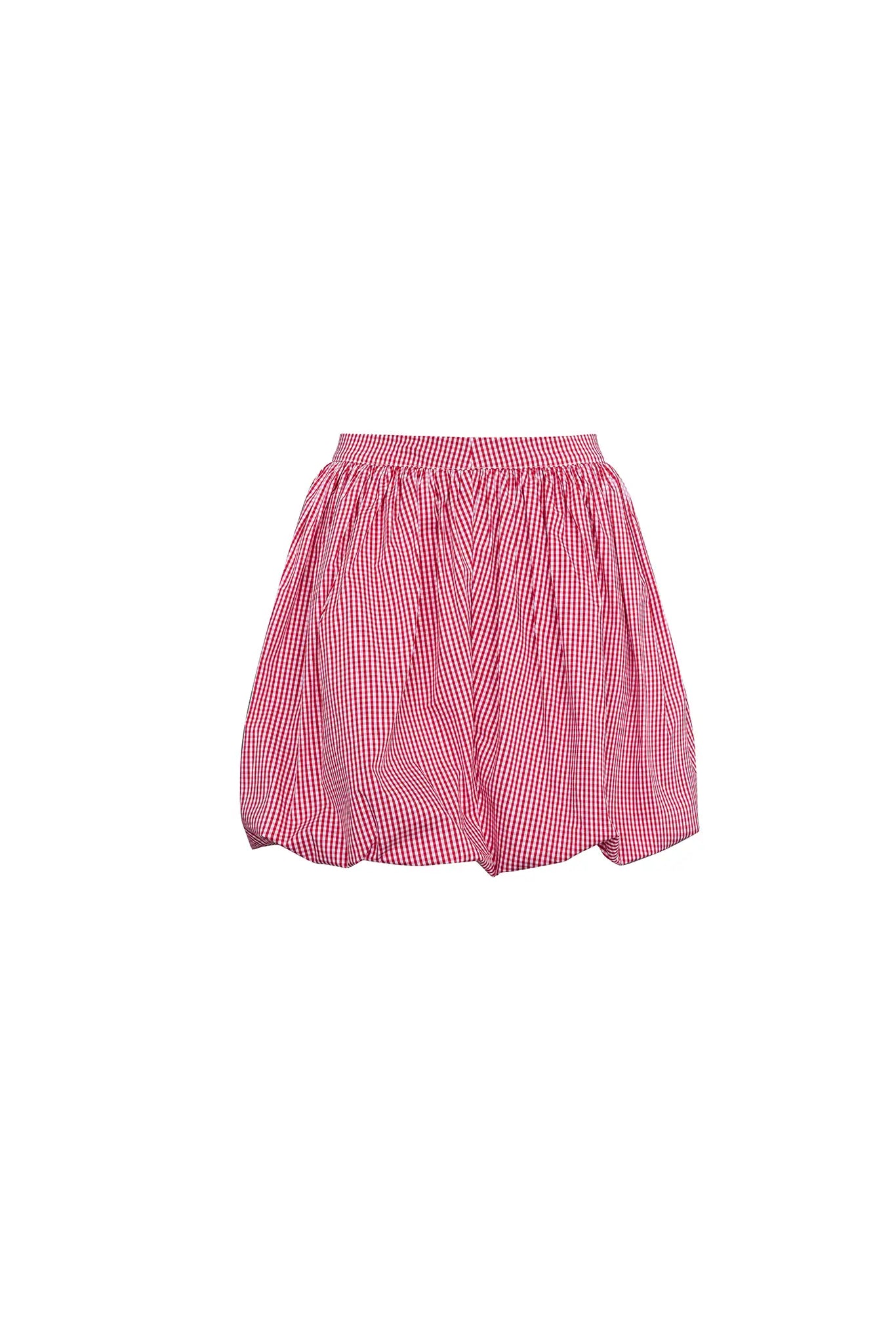The Kinsley Skirt is our red and white gingham mini with a trim traced fitted waist.