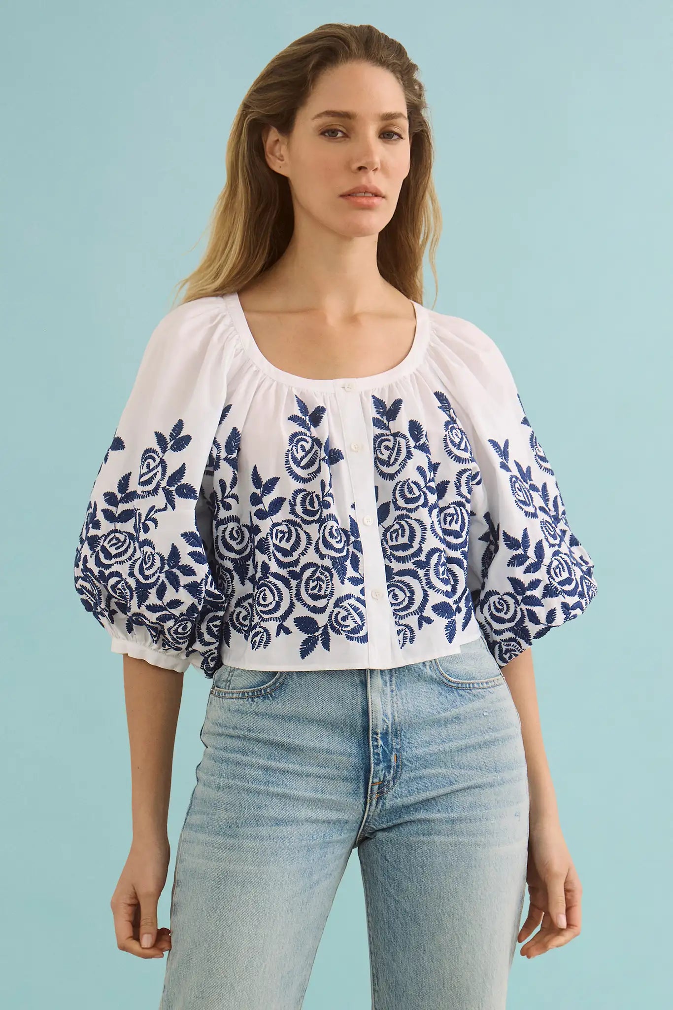 Marie Top | White Embroidered Blouse | Hunter Bell