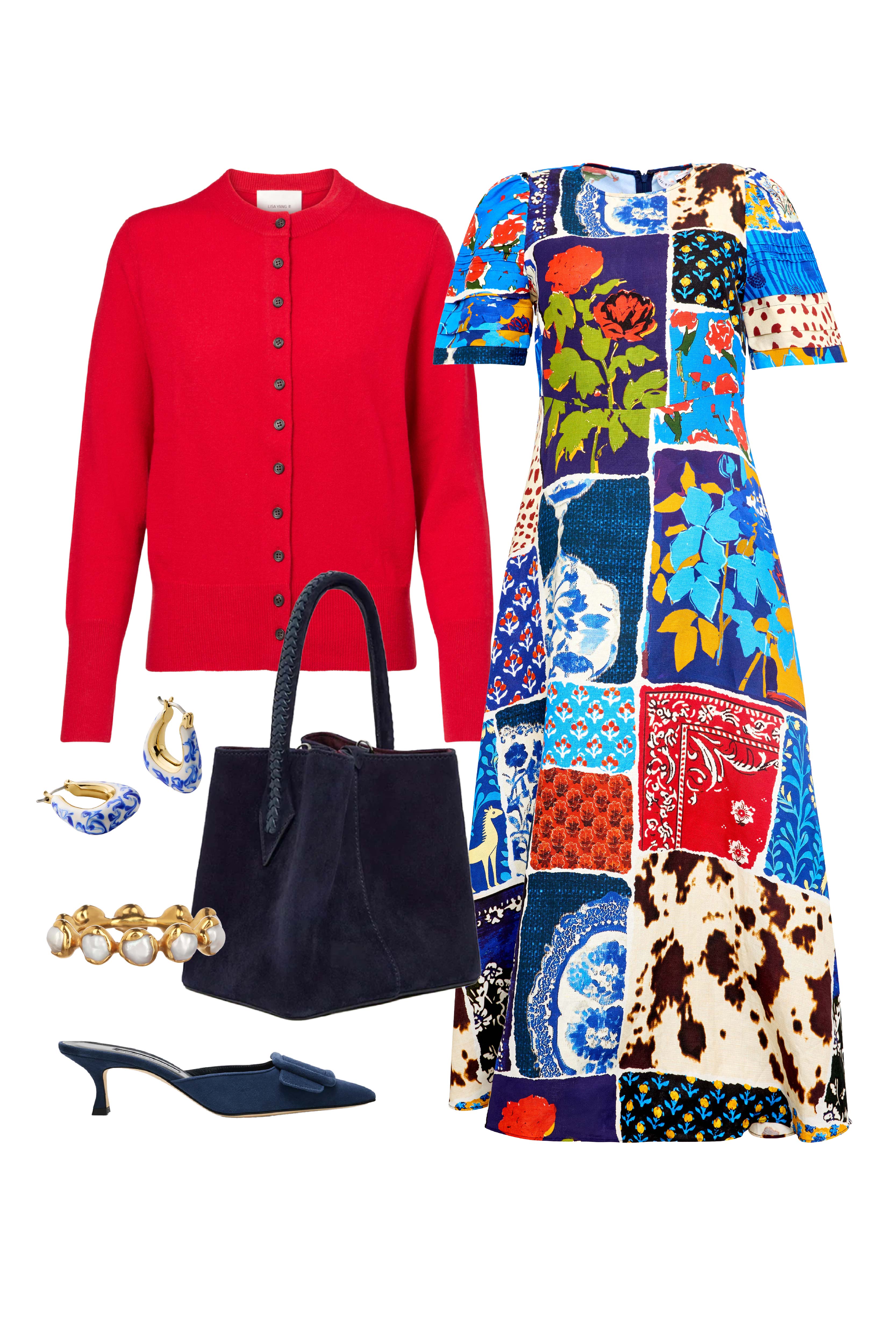 The Casey Dress is a sheath midi with a curved waist seam, relaxed skirt and pleated short sleeves.