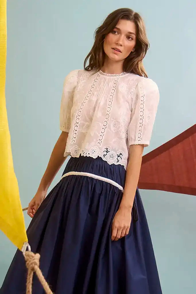 Ousie Top | White Lace Short Sleeve Top | Hunter Bell