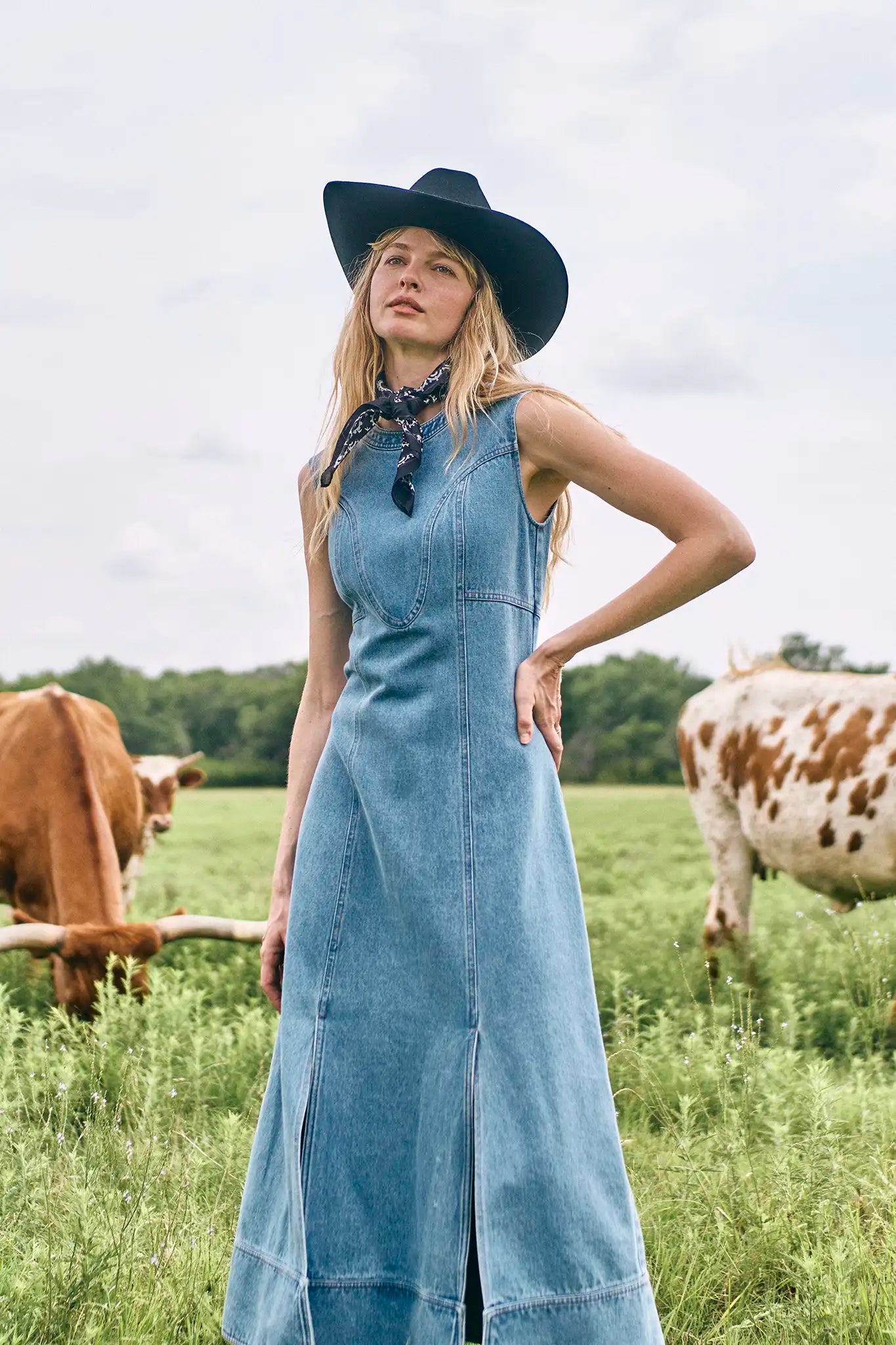 The Sedona Dress has a sleeveless crew neck, detailed seaming, a fitted bodice, and kick pleats.
