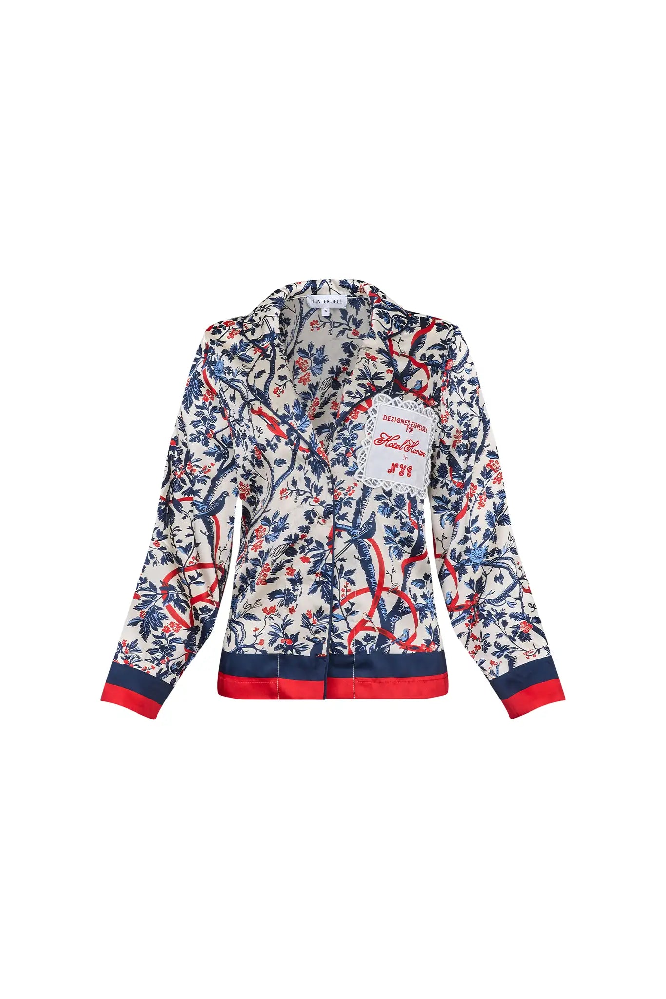 Pajama set with a long sleeve collared button front shirt and an elastic waist pull on pant.