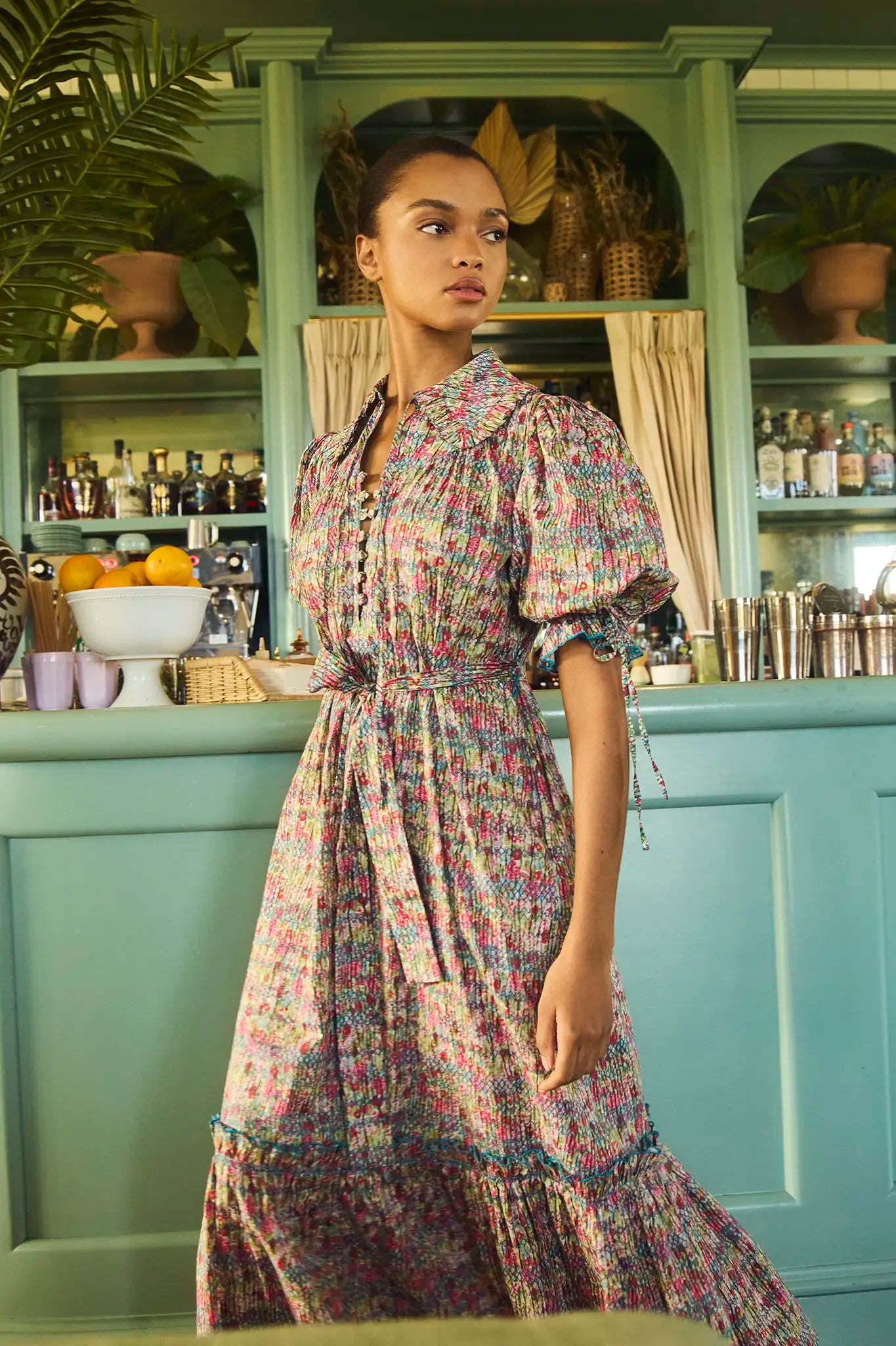 knee length dresses for ladies Boho Blossoms Floral Bell-Sleeve Midi Dress main image 0