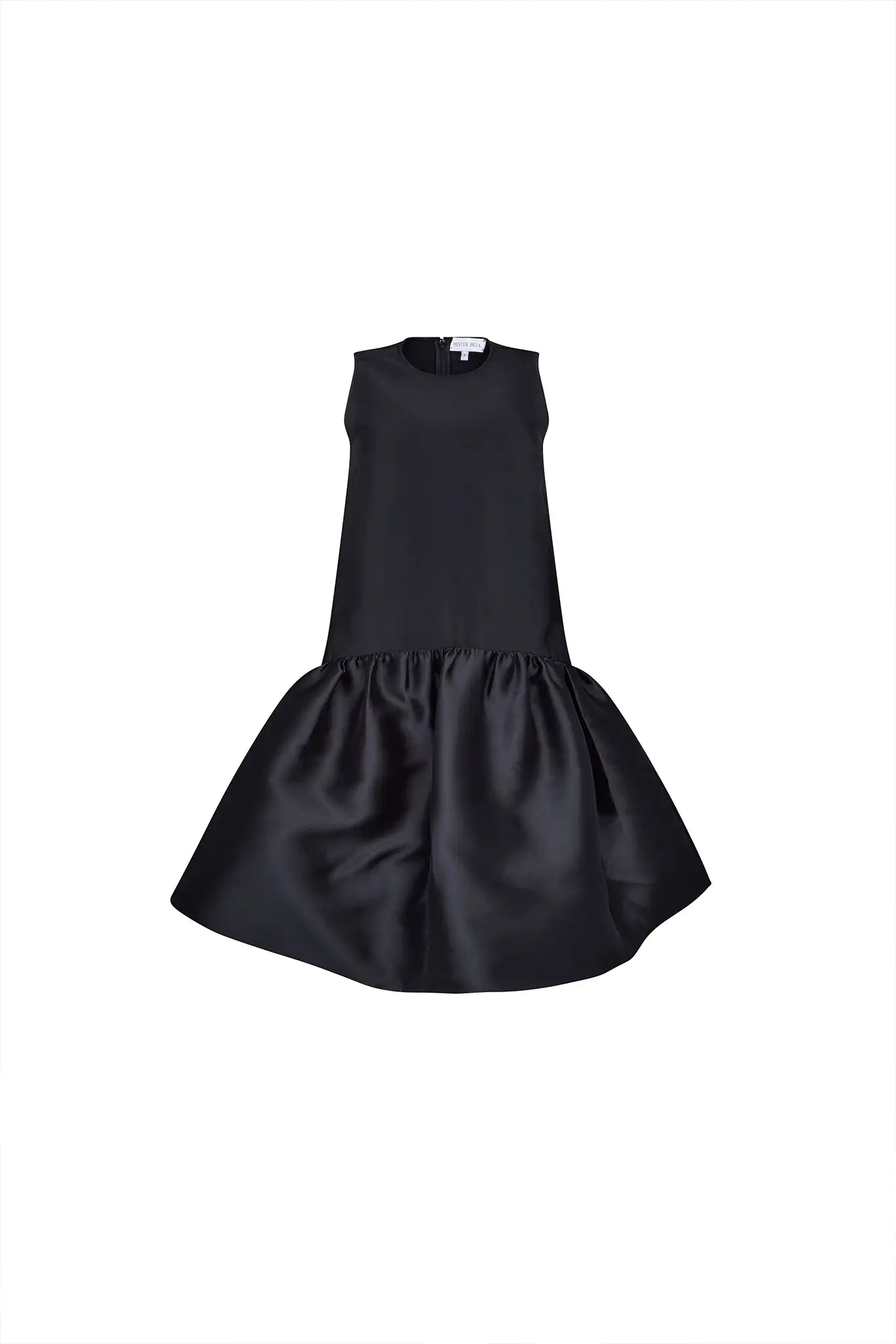 The Windsor Dress has a sleeveless silhouette with a crew neckline, dropped waist with bubble skirt.