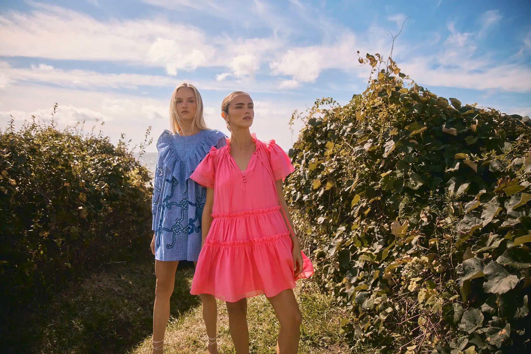Jenkins Dress in Floral Quilt and Arley Dress in red Alert.