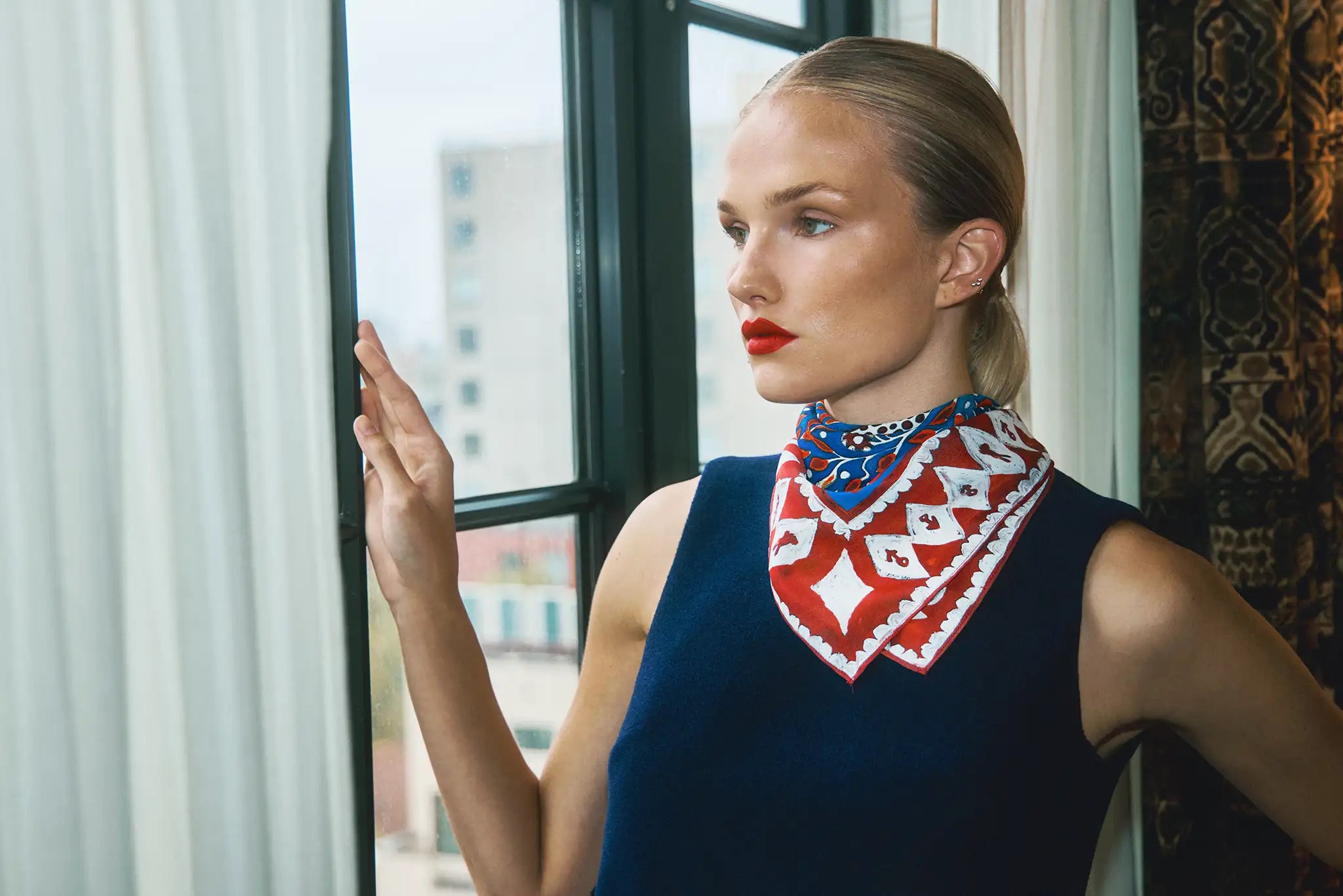 Apres Ski Scarf styled with the Ryder Sweater and Carson pants.