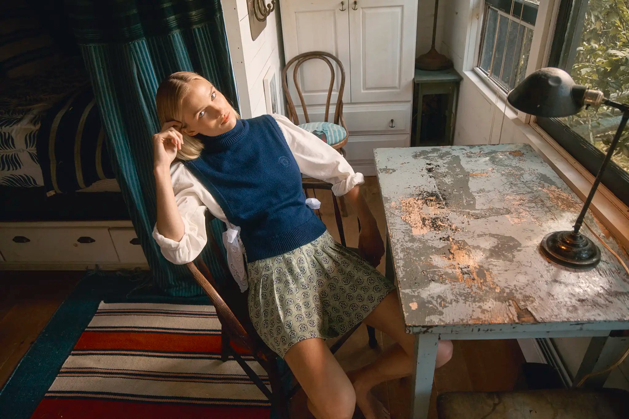 Alexis Skirt in Rope jacquard styled with the Ryder Sweater.