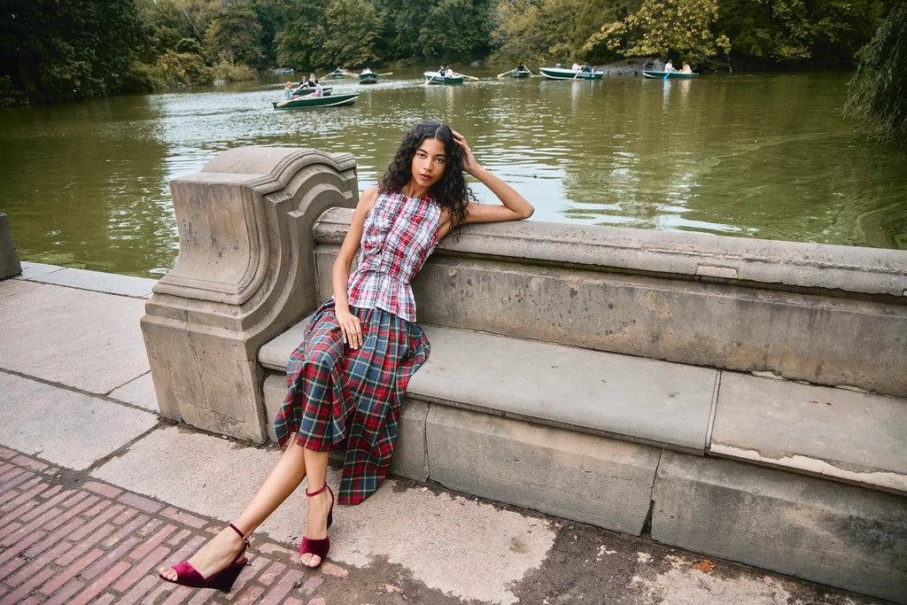 Alexis Skirt in Rope jacquard styled with the Ryder Sweater.