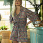 Ruffle collar top with ties at neckline and sleeves in liberty fabric print 