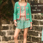 The Catalina Short in Coral Reef Ombre paired with matching Corby Top and turquoise Russell Cardigan.