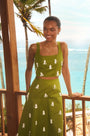 The Carissa Bustier in Palm Sand Dollars paired with matching Ida Skirt. 