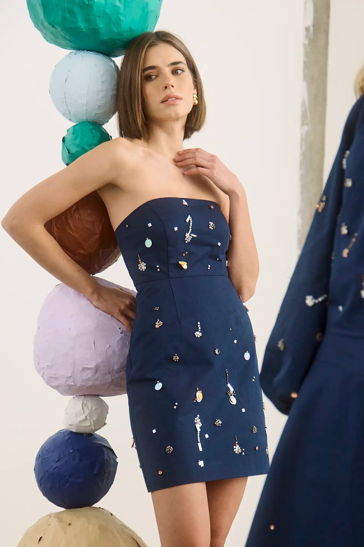 The Tori Dress in Atelier Splatter Navy. 