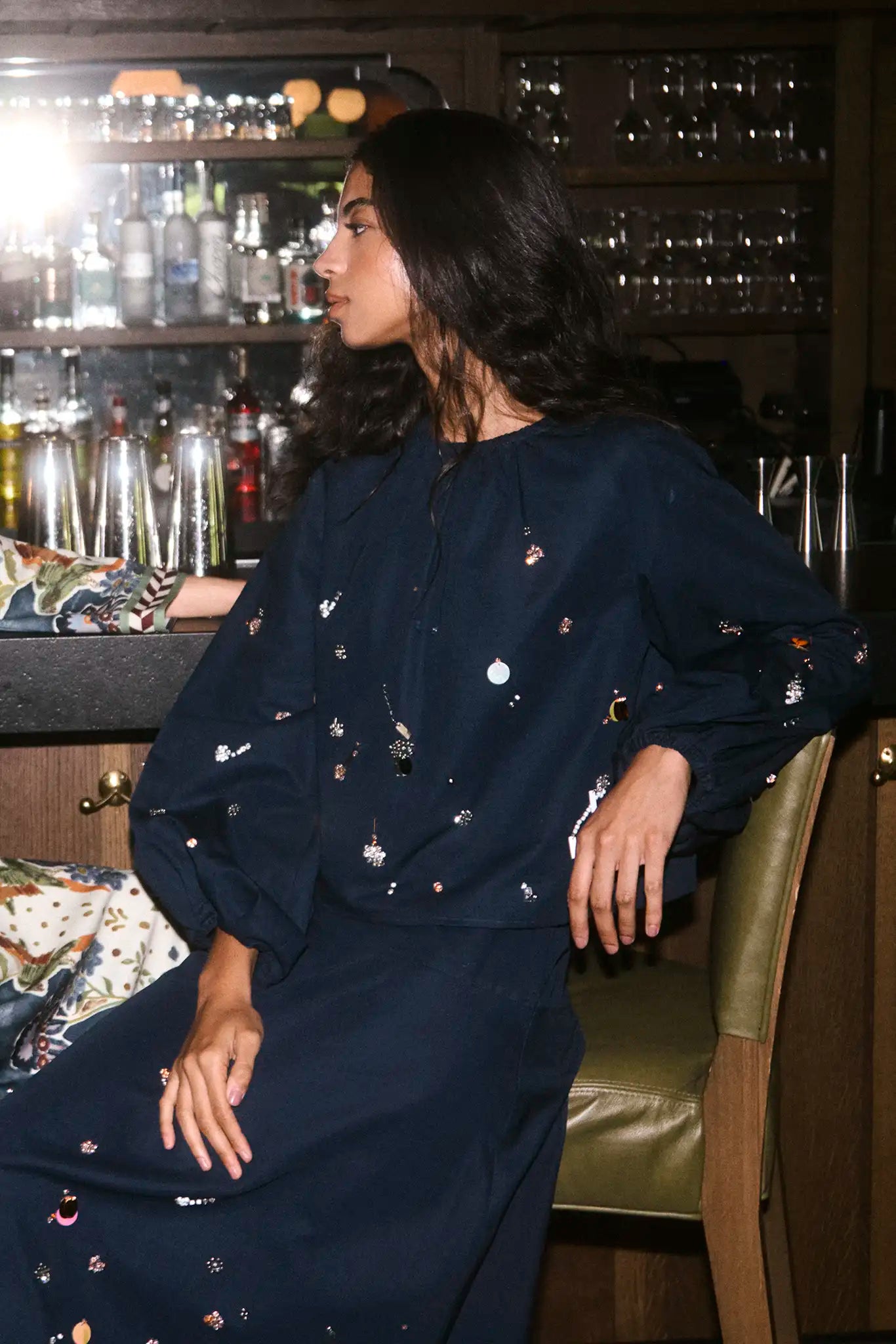 Rue in Atelier Splatter Navy with the matching Ida Skirt.