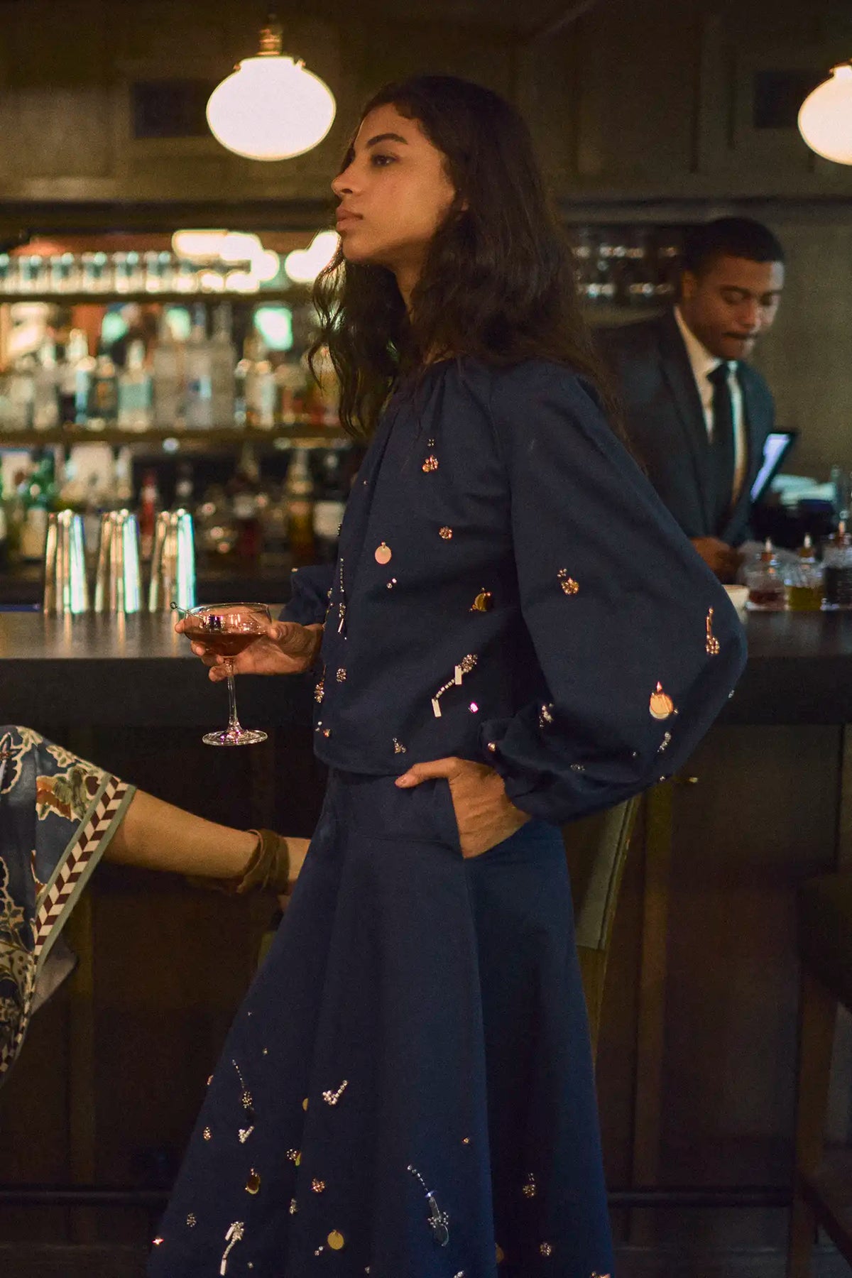 The Ida Skirt in Atelier Splatter Navy paired with the matching Rue Top. 