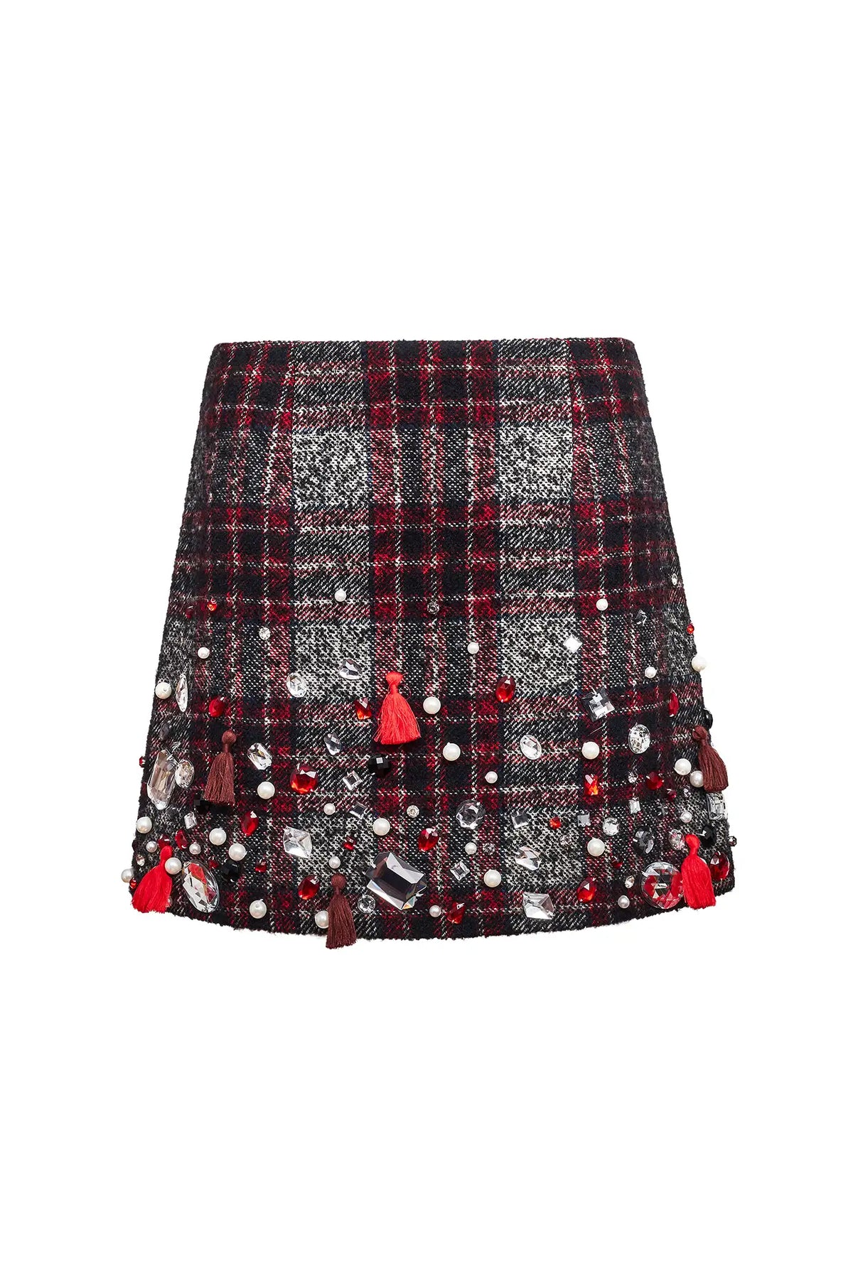 The Britt Mini Skirt in Parlour Plaid Garnet. 