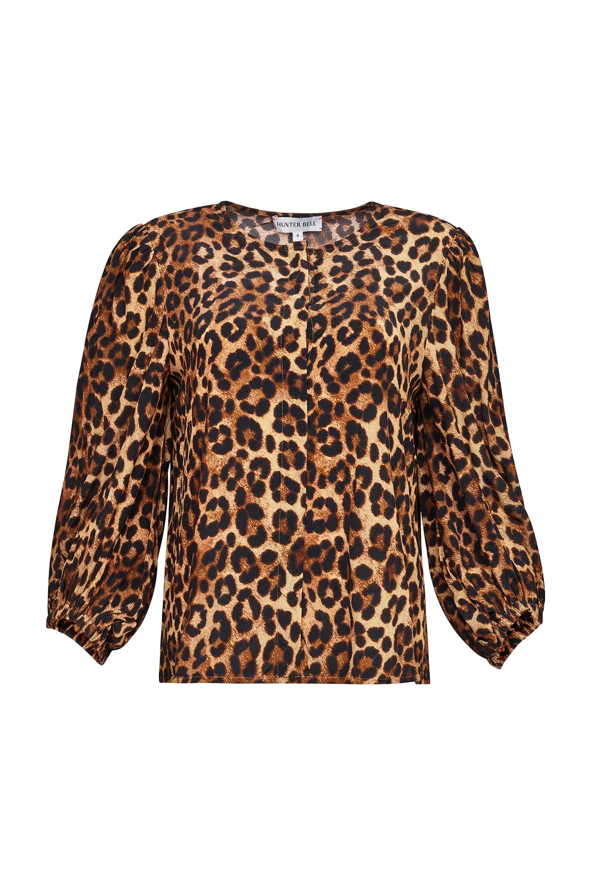 The Finley Blouse in Soho Leopard Camel. 