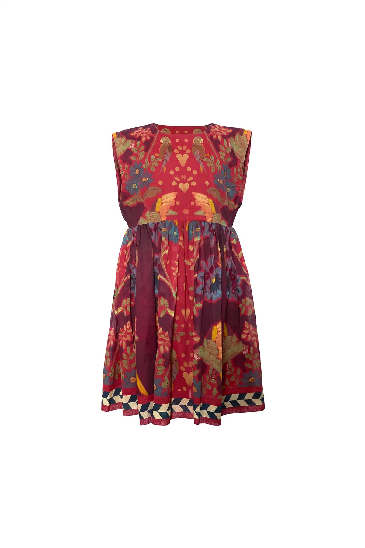 The Kids Piper Dress in Birds of a Feather Maroon. 