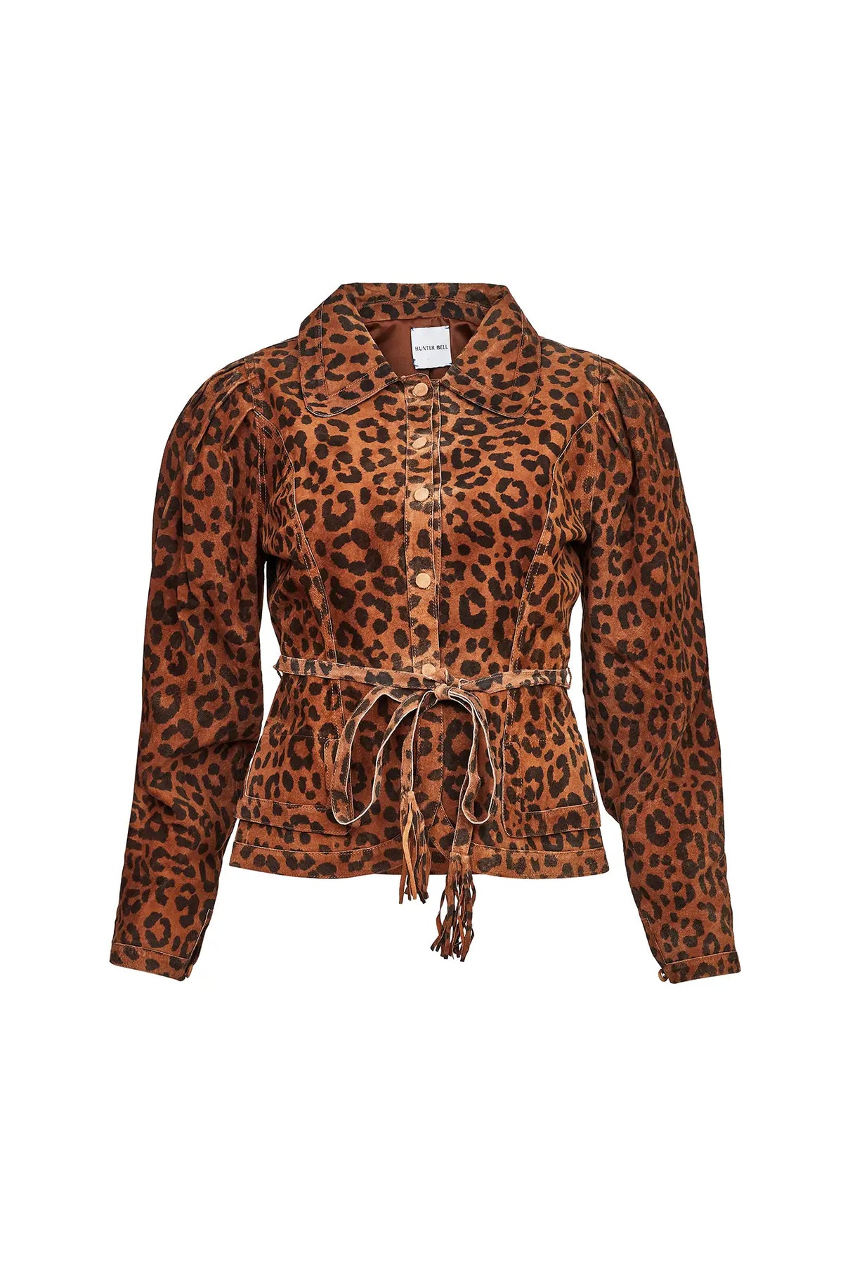 The Murphey Jacket in Soho Leopard Camel. 
