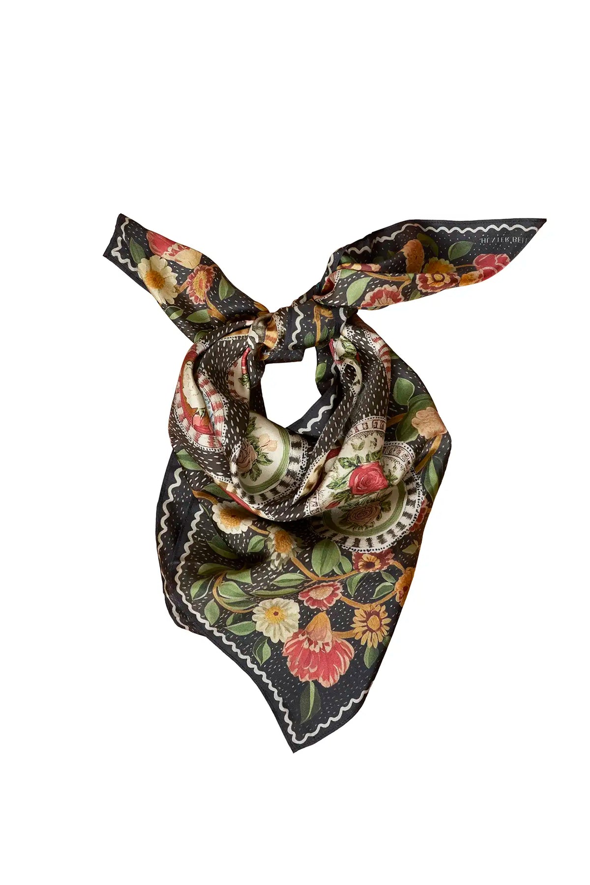 The Oversized Scarf in Found Heirloom tied. 