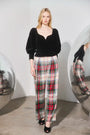 The Abrams Top in Velvet Onyx paired with the Ridley Pant in Kensington Plaid Crimson. 