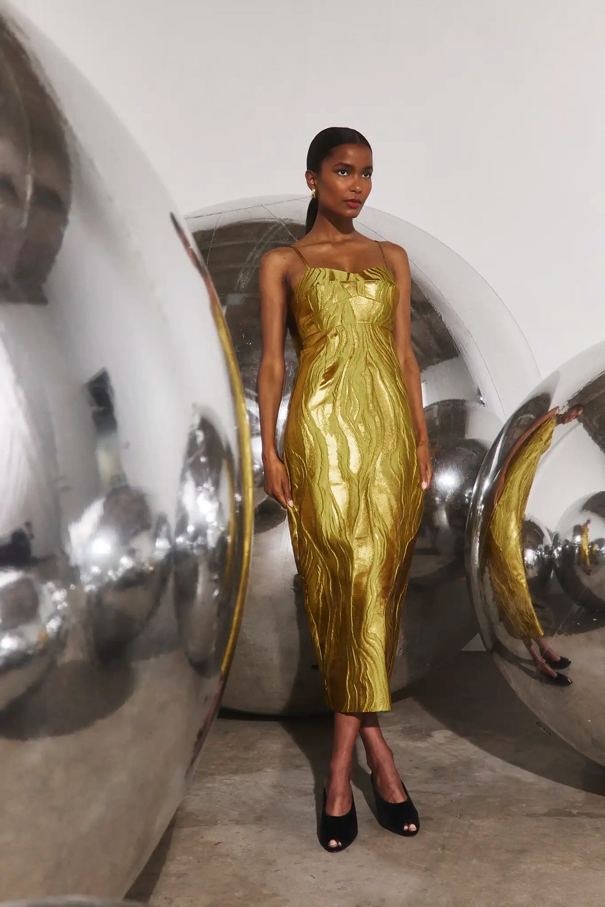 The Amal Dress in Gilded Jacquard.