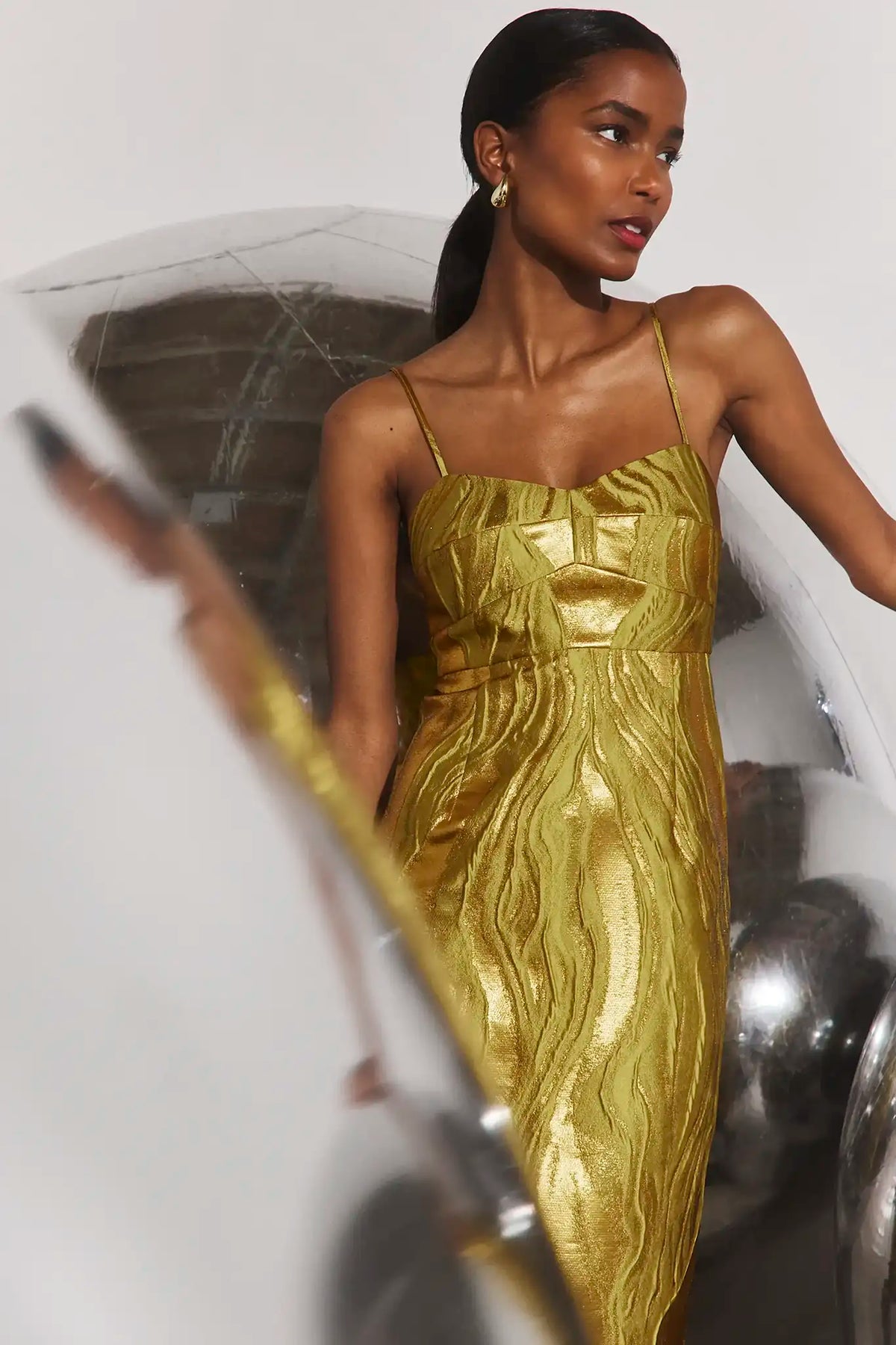 The Amal Dress in Gilded Jacquard.