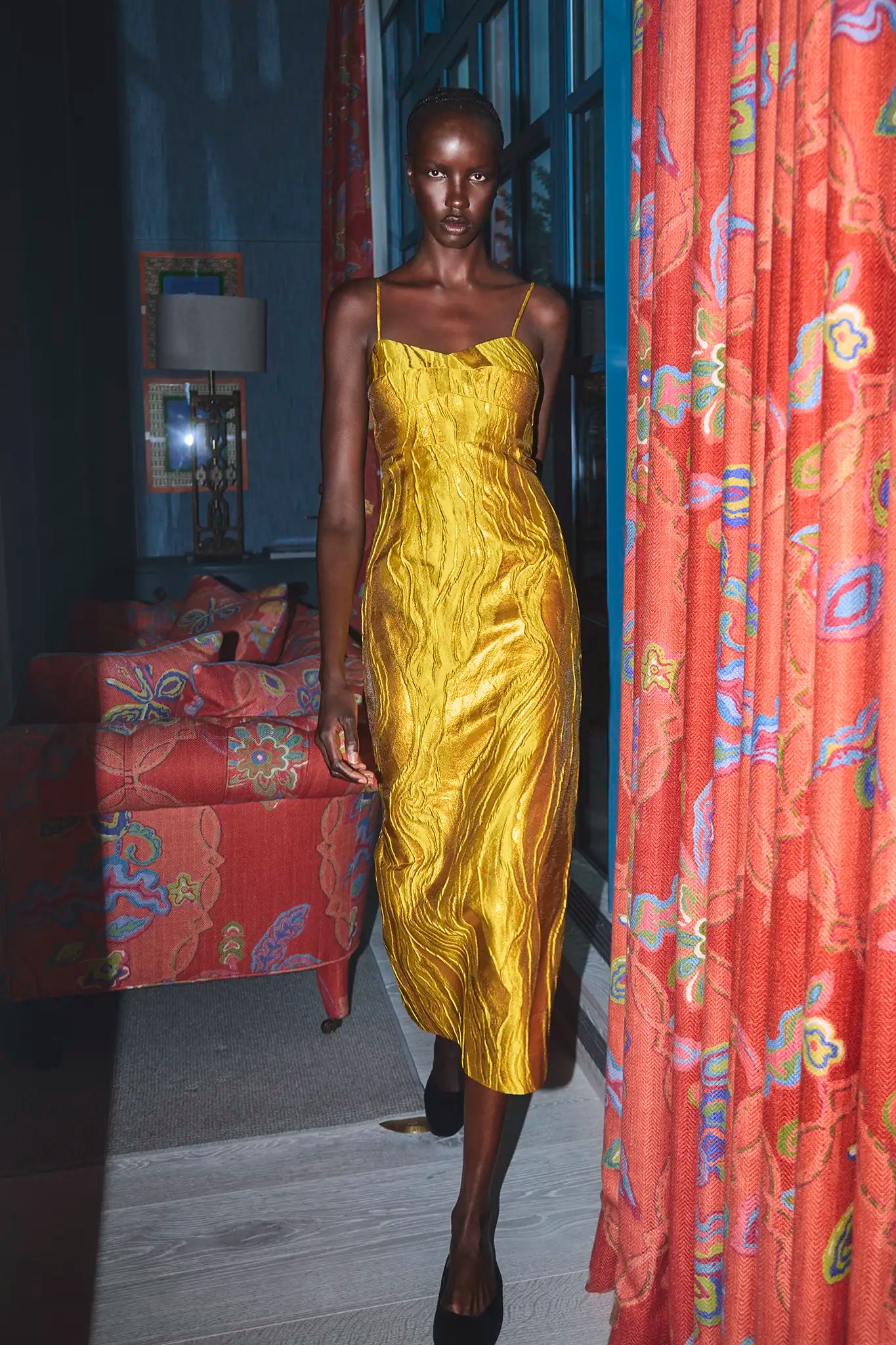 The Amal Dress in Gilded Jacquard.