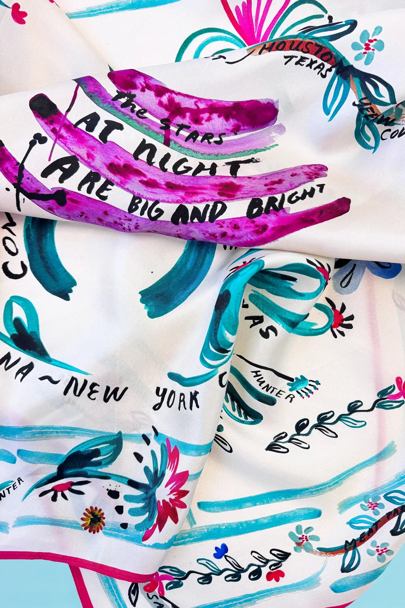 Close up of the anniversary scarf in anniversary print 
