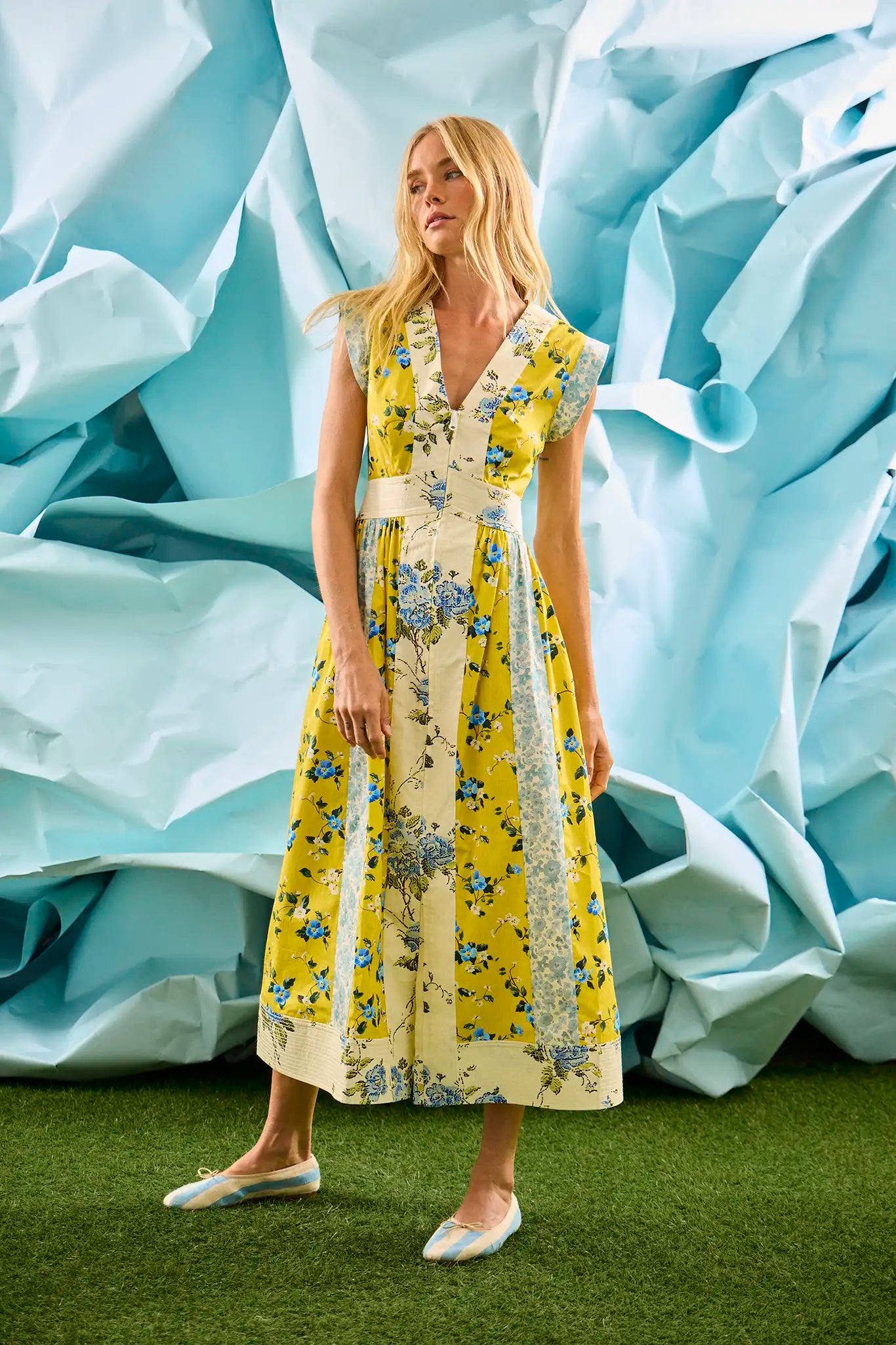 April Dress | Floral Cotton V-Neck Midi Dress