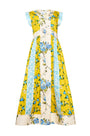 The April Dress in Middleton Meadow Mix with V-Neck, short banded sleeves, and flowing skirt.