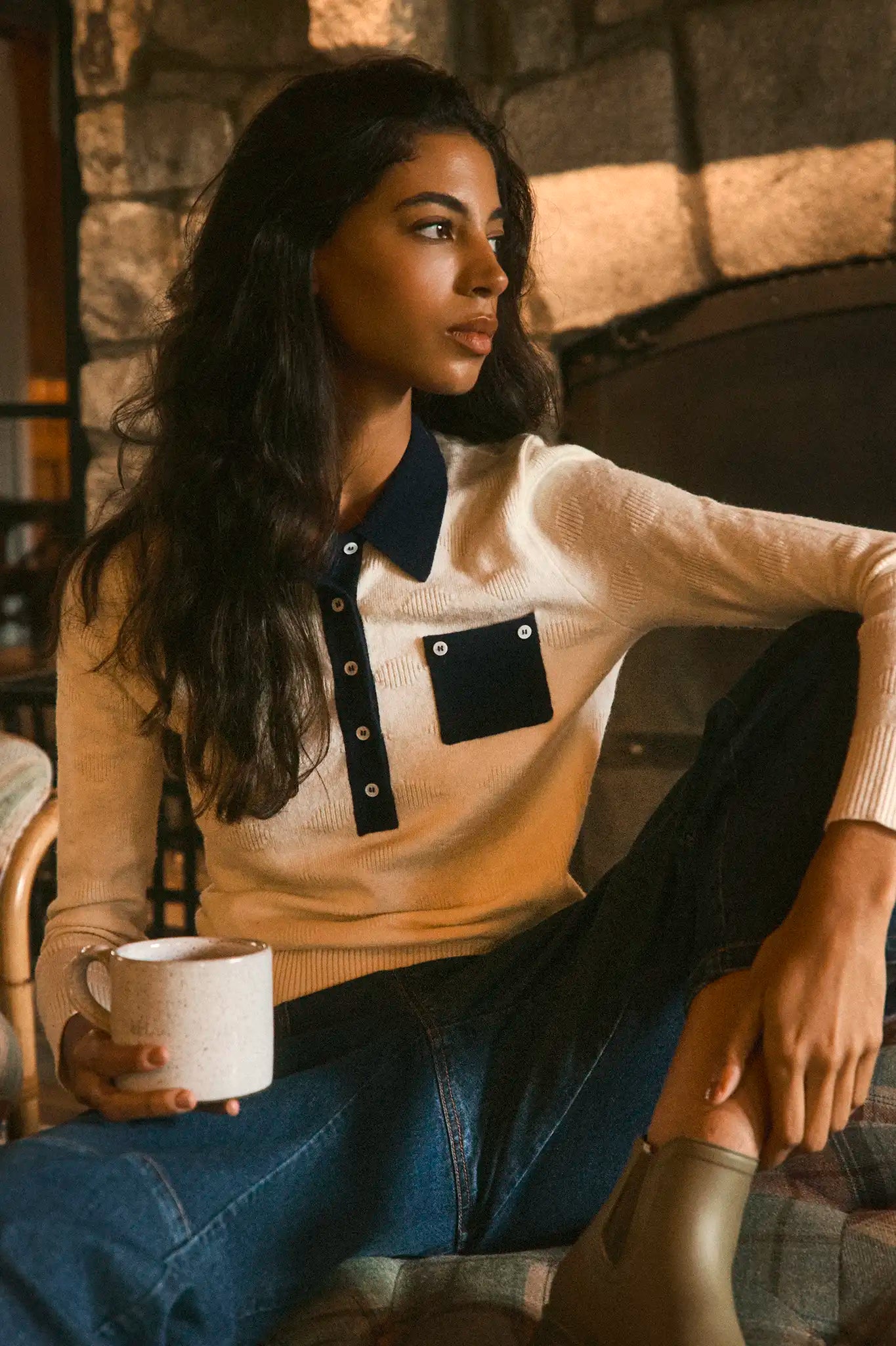The Archie Polo paired wth the Mallory Jean in Blue Ridge Denim. 