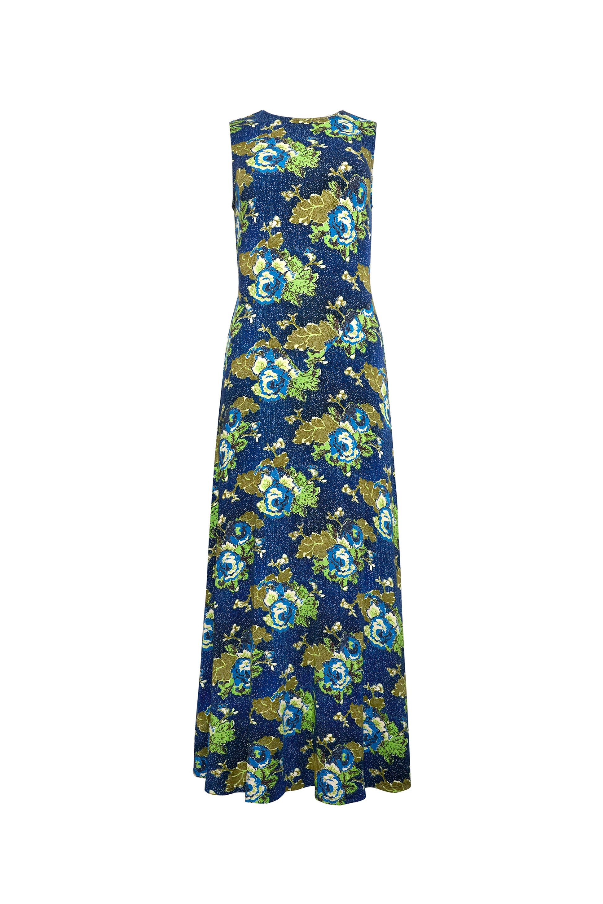 The Barker Dress, floral sleeveless midi dress, in Primrose.