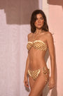 The Belize Bikini Top paired with match Bikini Bottom in Coconut Sand Dot, brown and cream polka dot