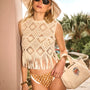 The Astor Top in cream paired with Coconut Sand Dot bikini.