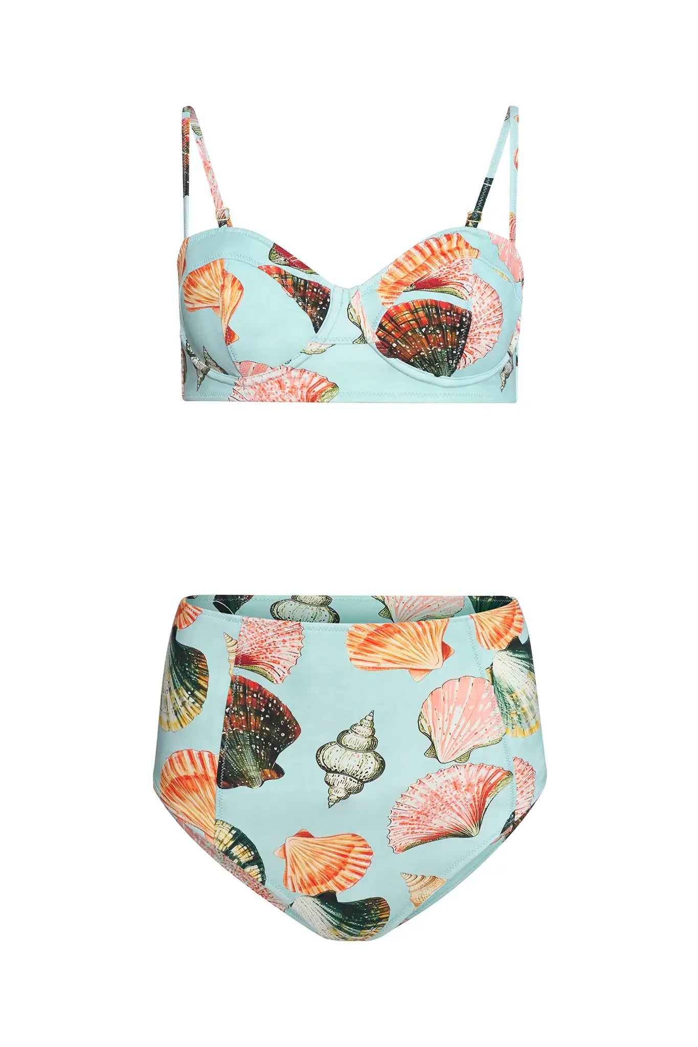 The Bermuda Bikini Top paired with matching Bermuda Bikini Bottom in Somers Shell Mint.