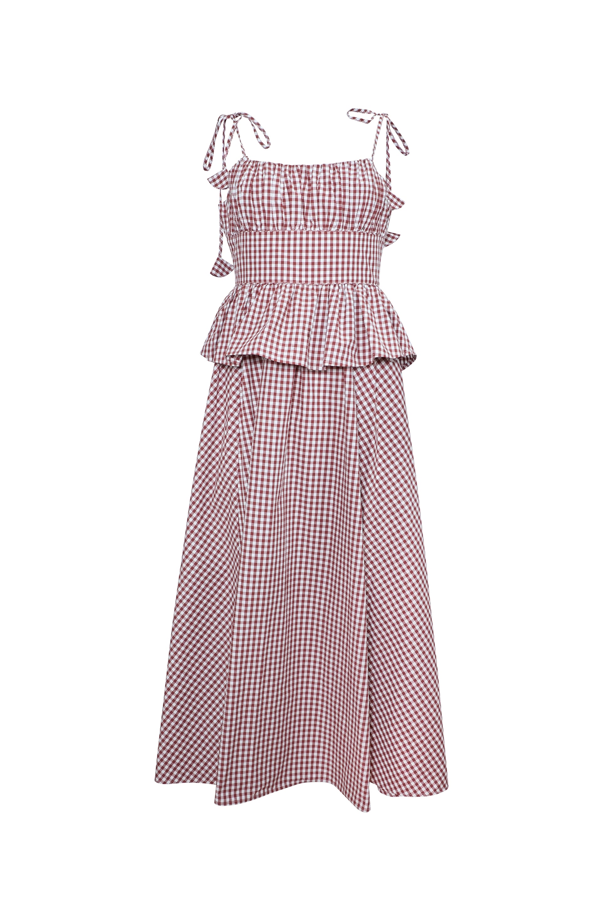 The Betsy Dress in Cotswold Check Rust micro gingham.
