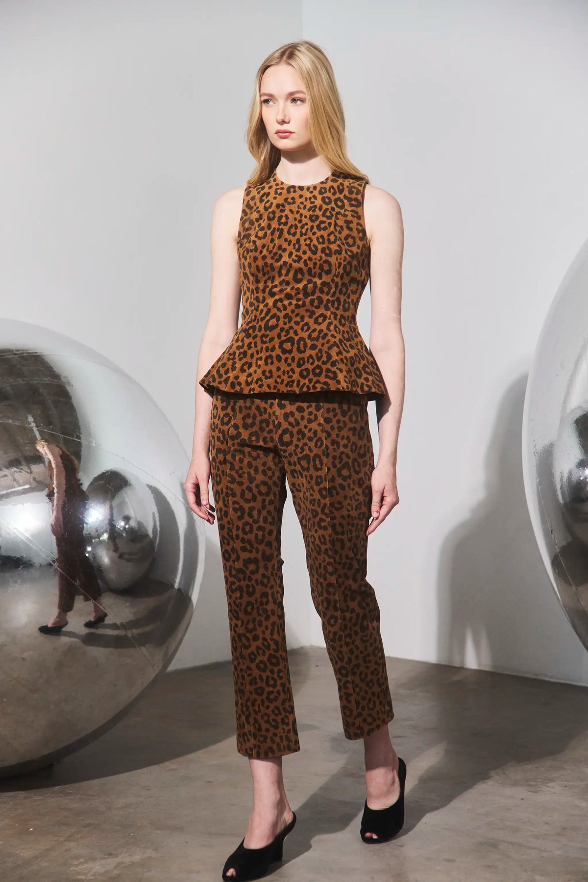 The Hills Pant in Soho Leopard Camel paired with the matching Bini Top.