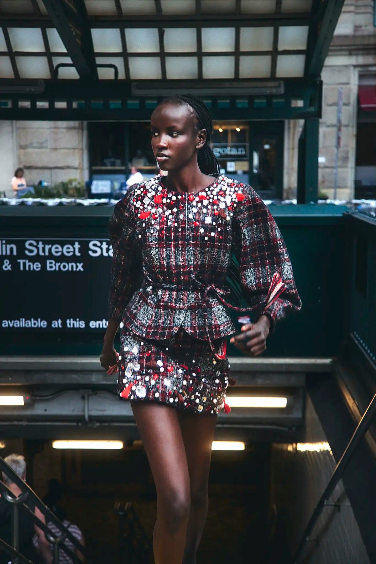 The Bonham Jacket in Parlour Plaid Garnet paired with the matching Britt Mini Skirt.