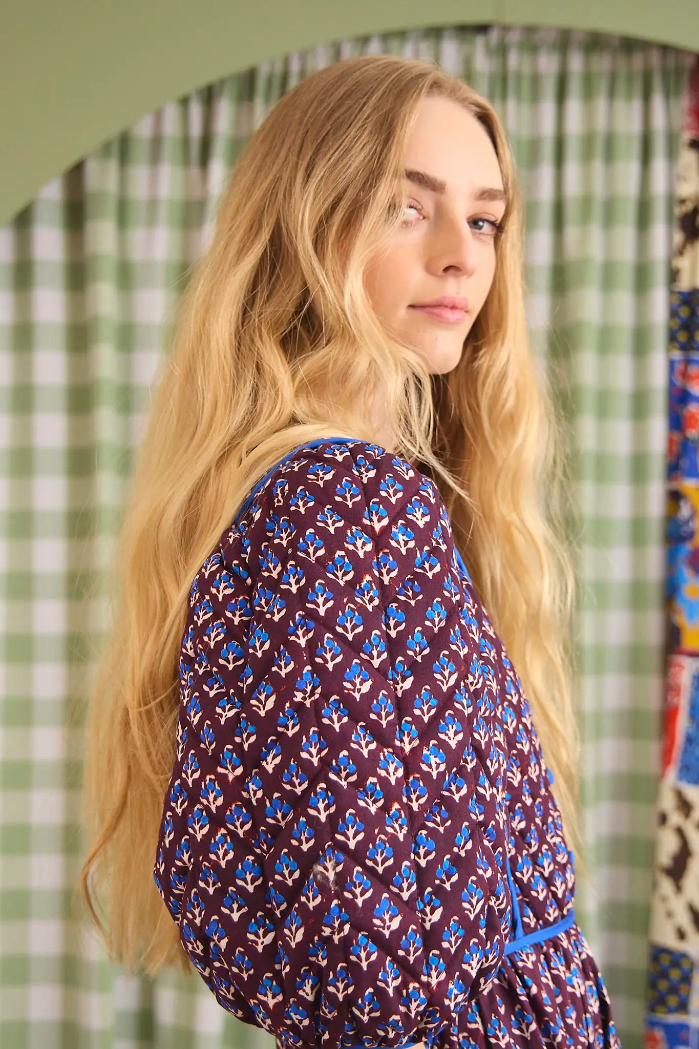 The Brenner Dress has a button-front placket with mini quilting and reverse contrast trim.