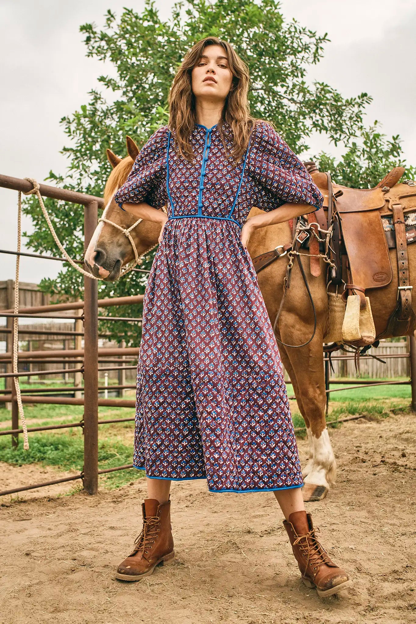 The Brenner Dress has a button-front placket with mini quilting and reverse contrast trim.