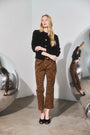 The Brooke Cardigan in Noir paired with the Hills Pant in Soho Leopard Camel.