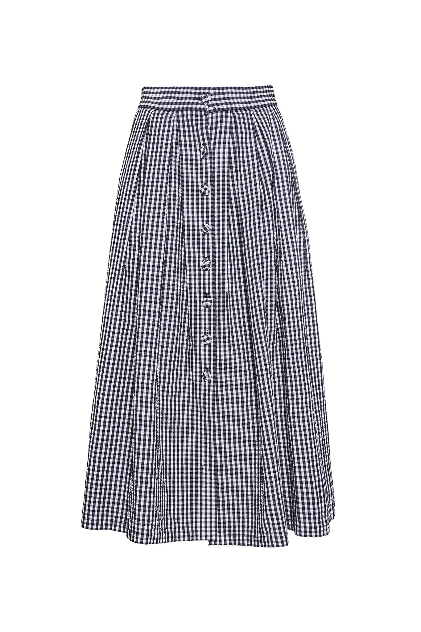 The Eva Skirt in black and white seersucker