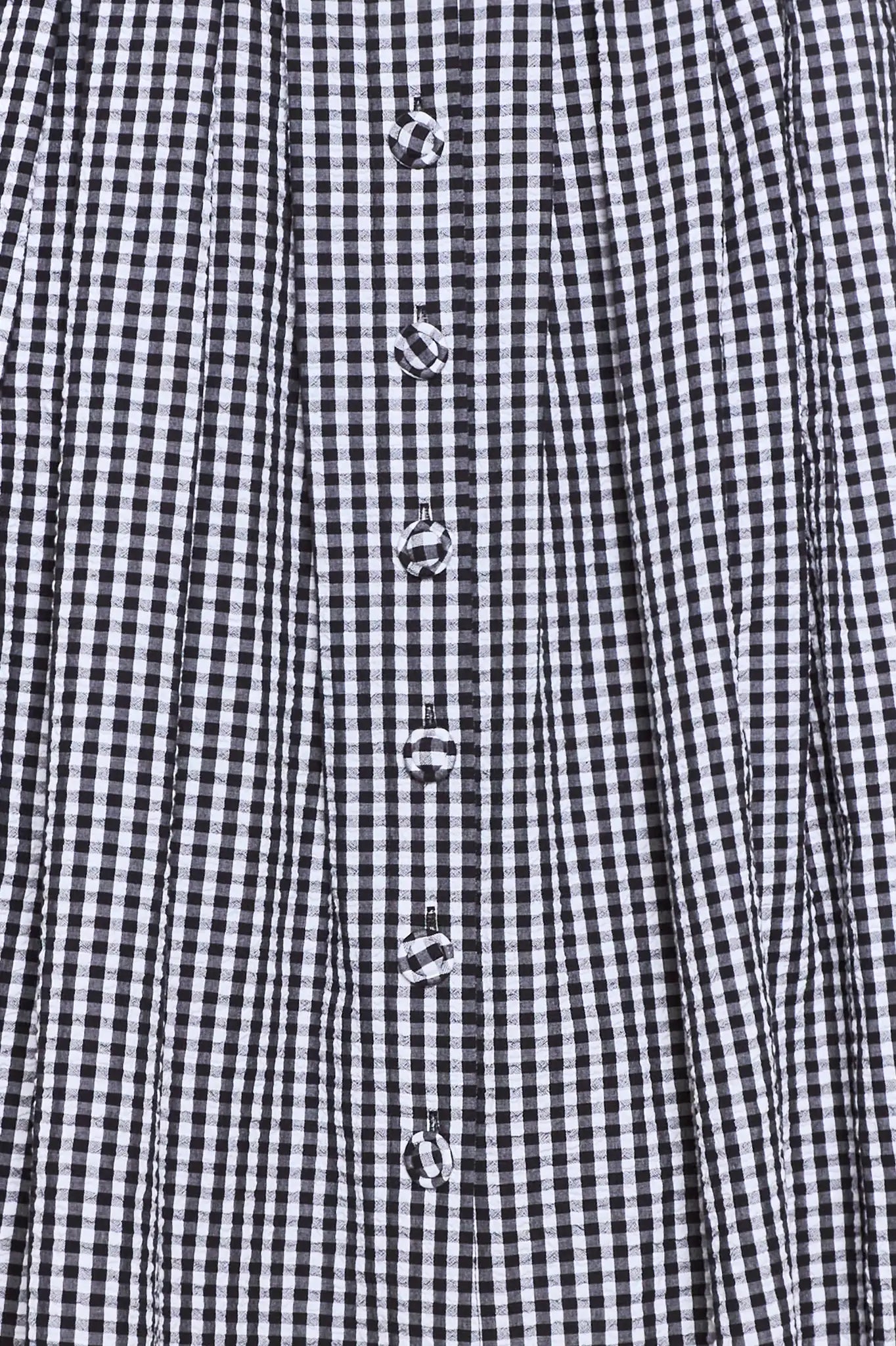 Close up of the Eva Skirt in black and white seersucker