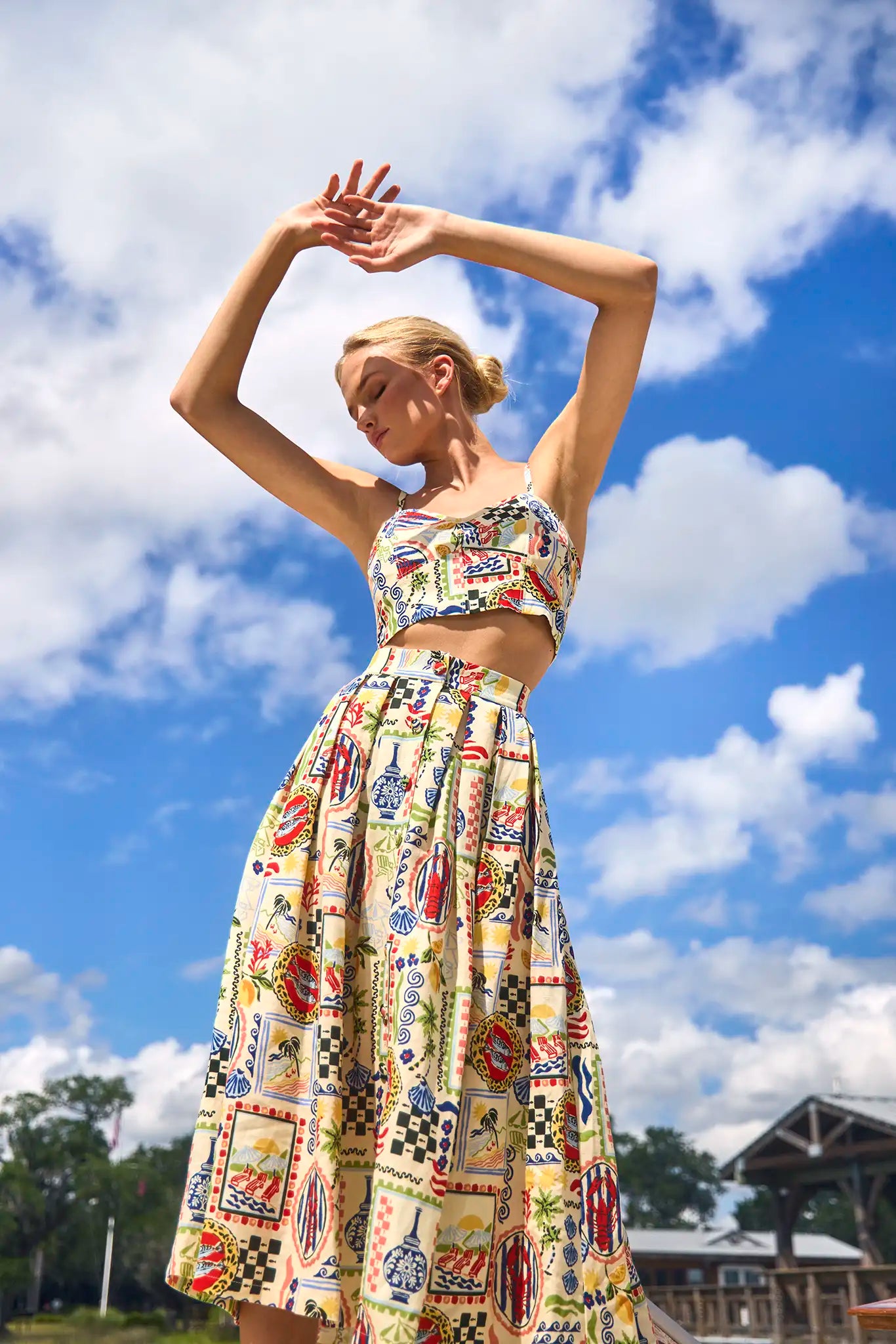 The Brookie Top in Coastal Conversation paired with matching Eva Skirt